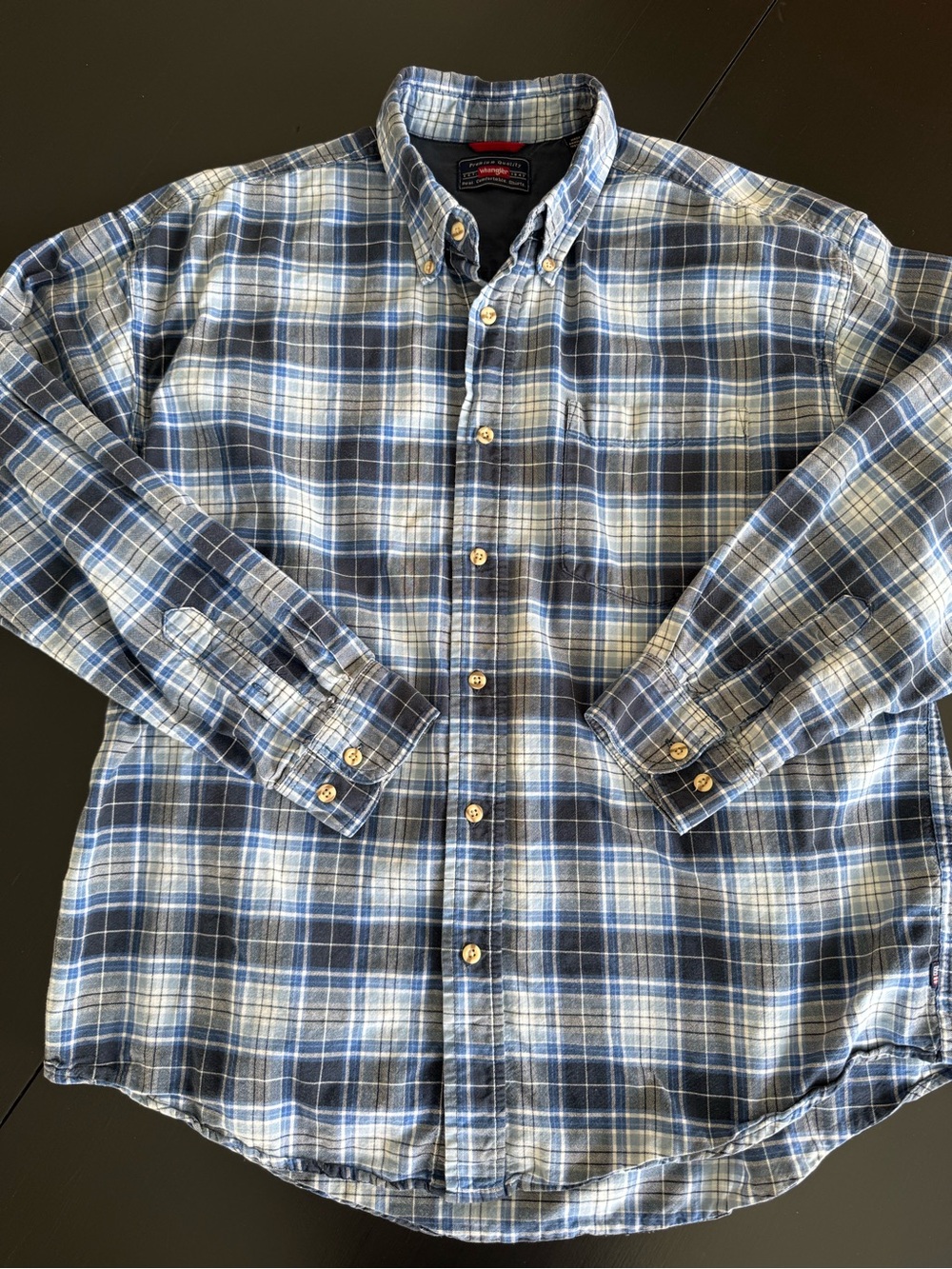 Wrangler Blue and Light Blue Plaid Button-Down Shirt
